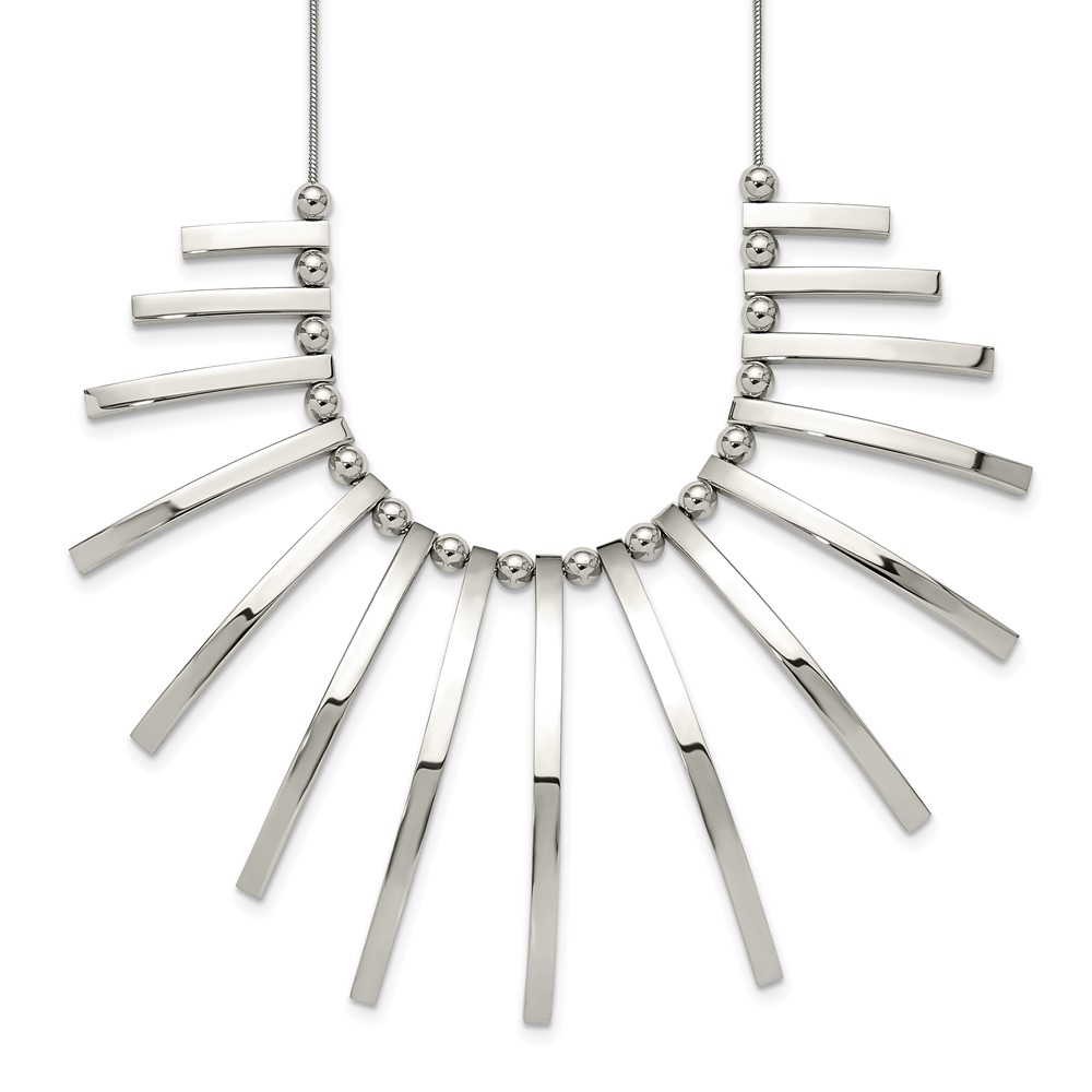 Chisel Stainless Steel Polished Bars and Beads on a Snake Chain Necklace with a 2 Inch Extension, 19"