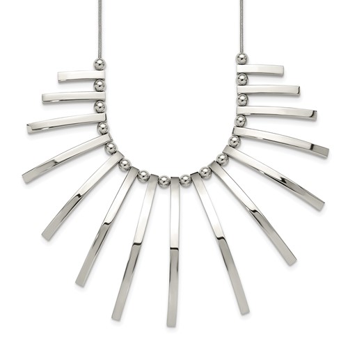 Chisel Stainless Steel Polished Bars and Beads on a Snake Chain Necklace with a 2 Inch Extension, 19"