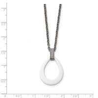 Stainless Steel Polished White Ceramic Teardrop Necklace with CZ, 22" view 4