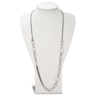 Stainless Steel Polished Necklace with White Cat's Eye Slip-on, 38" view 4