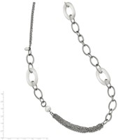 Stainless Steel Polished Necklace with White Cat's Eye Slip-on, 38" view 5