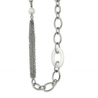 Stainless Steel Polished Necklace with White Cat's Eye Slip-on, 38" view 1