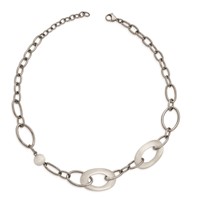 Stainless Steel Polished White Cat's Eye Necklace with 2in Ext, 16" view 2