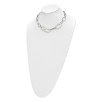 Stainless Steel Polished White Cat's Eye Necklace with 2in Ext, 16" view 5