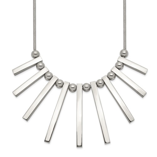 Chisel Stainless Steel Polished Bars and Beads on a Snake Chain Necklace with a 1 Inch Extension, 15.75"