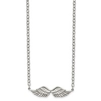 Stainless Steel Polished and Textured Angel Wings Necklace with 2in Ext, 16" view 3