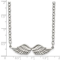 Stainless Steel Polished and Textured Angel Wings Necklace with 2in Ext, 16" view 5