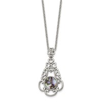 Stainless Steel Polished Imitation Abalone Necklace with 2in Ext, 16" view 2