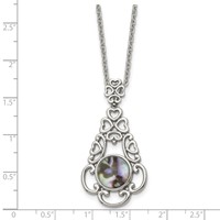 Stainless Steel Polished Imitation Abalone Necklace with 2in Ext, 16" view 5