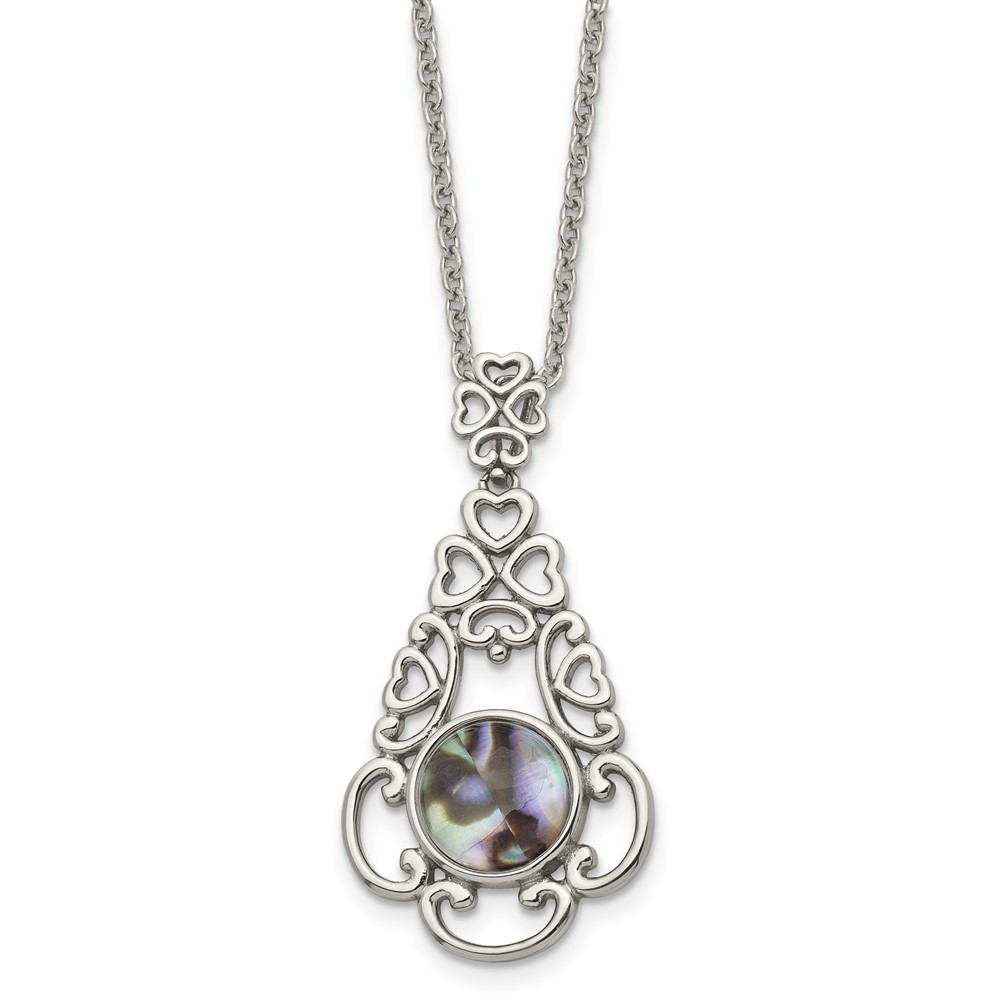 Stainless Steel Polished Imitation Abalone Necklace with 2in Ext, 16"