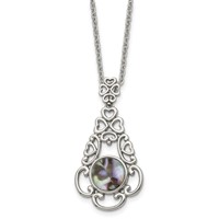 Stainless Steel Polished Imitation Abalone Necklace with 2in Ext, 16" view 1