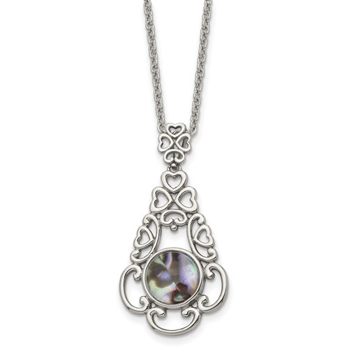 Stainless Steel Polished Imitation Abalone Necklace with 2in Ext, 16"
