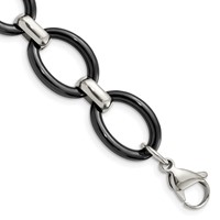 Stainless Steel Polished W Black Ceramic W 2in Ext. 30in Necklace view 3