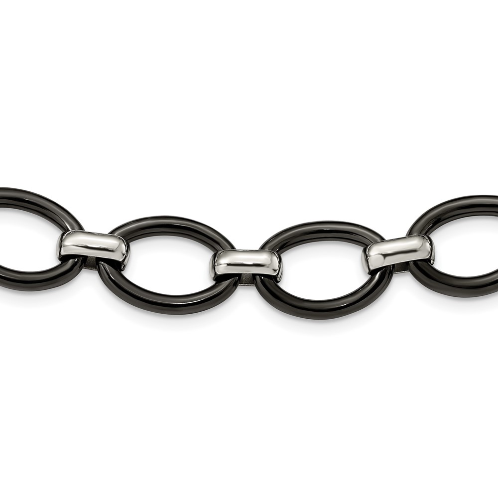 Stainless Steel Polished W Black Ceramic W 2in Ext. 30in Necklace