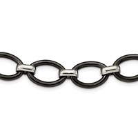 Stainless Steel Polished W Black Ceramic W 2in Ext. 30in Necklace view 1