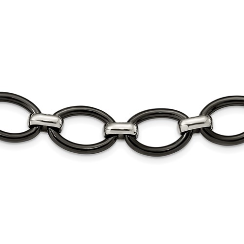 Stainless Steel Polished Necklace with Black Ceramic with Ext. 30in, 2"