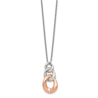Stainless Steel Polished Rose IP-plated Necklace with Crystal Three Loop, 18" view 2