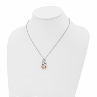 Stainless Steel Polished Rose IP-plated Necklace with Crystal Three Loop, 18" view 4
