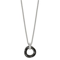 Stainless Steel Polished Black Ceramic Multi Circles Necklace with CZ, 22" view 3