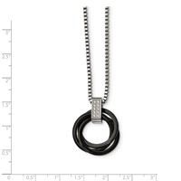 Stainless Steel Polished Black Ceramic Multi Circles Necklace with CZ, 22" view 4
