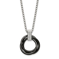 Stainless Steel Polished Black Ceramic Multi Circles Necklace with CZ, 22" view 1