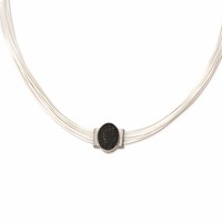 Stainless Steel 18+ Ext Cotton Cord Polished Blk Crystal Necklace, 2" view 2