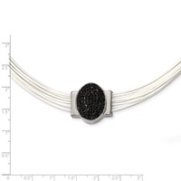 Stainless Steel 18+ Ext Cotton Cord Polished Blk Crystal Necklace, 2" view 4