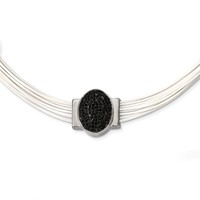 Stainless Steel 18+ Ext Cotton Cord Polished Blk Crystal Necklace, 2" view 1