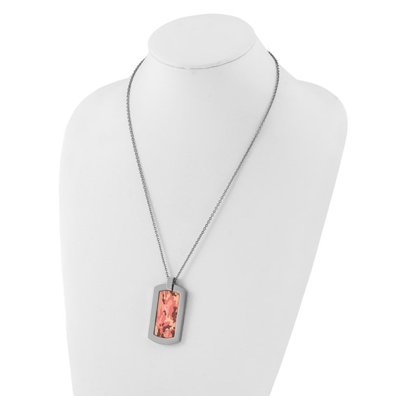 Stainless Steel Polished Printed Pink Camo Under Clear Rubber Necklace