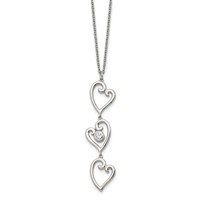 Stainless Steel Polished Necklace with CZ Dangle Hearts with 2in Ext, 16" view 3