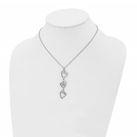 Stainless Steel Polished Necklace with CZ Dangle Hearts with 2in Ext, 16" view 4
