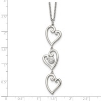 Stainless Steel Polished Necklace with CZ Dangle Hearts with 2in Ext, 16" view 5