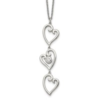 Stainless Steel Polished Necklace with CZ Dangle Hearts with 2in Ext, 16" view 1