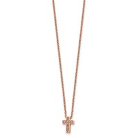 Stainless Steel Polished Rose IP-plated Necklace with CZ Cross with Ext, 2" view 3