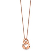 Stainless Steel Polished Rose IP-plated Necklace with Crystal Two Loop, 18" view 2