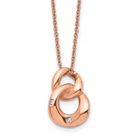Stainless Steel Polished Rose IP-plated Necklace with Crystal Two Loop, 18" view 1