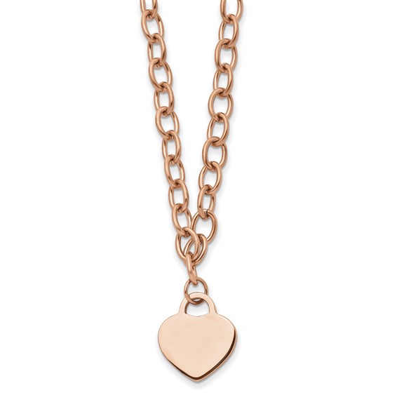 Chisel Stainless Steel Polished Rose IP-plated Heart Pendant on a 16 inch Open Link Chain with .5 inch Extension Necklace