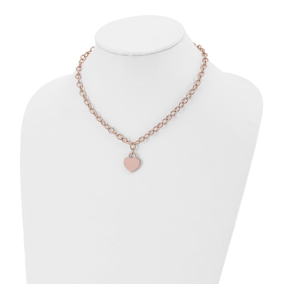 Chisel Stainless Steel Polished Rose IP-plated Heart Pendant on a 16 inch Open Link Chain with .5 inch Extension Necklace