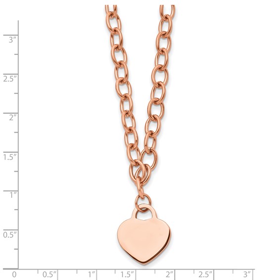 Chisel Stainless Steel Polished Rose IP-plated Heart Pendant on a 16 inch Open Link Chain with .5 inch Extension Necklace