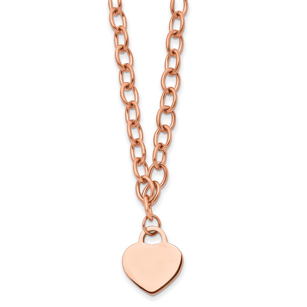 Stainless Steel Polished Rose IP-plated Heart 16in w/.5in ext Necklace