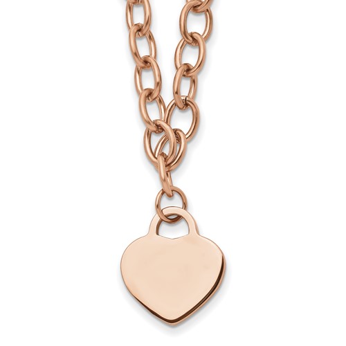 Chisel Stainless Steel Polished Rose IP-plated Heart Pendant on a Open Link Chain Necklace with.5 Inch Extension, 16"