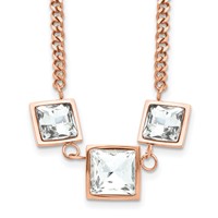 Stainless Steel Polished Rose IP Necklace with Glass with 2.5in Ext, 16.5" view 1