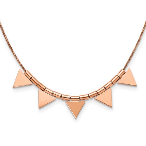 Stainless Steel Polished Rose IP-Plated Triangle Charms Necklace with Ext, 2"