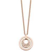 Stainless Steel Polished Rose IP Crystal & Ceramic Necklace with Ext, 2" view 3