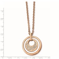 Stainless Steel Polished Rose IP Crystal & Ceramic Necklace with Ext, 2" view 4