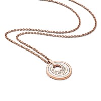 Stainless Steel Polished Rose IP Crystal & Ceramic Necklace with Ext, 2" view 5