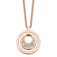 Stainless Steel Polished Rose IP Crystal & Ceramic Necklace with Ext, 2" view 1