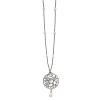 Stainless Steel Polished Fwc Pearl & CZ & Glass Necklace with 2in Ext, 30" view 2