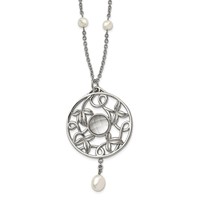 Stainless Steel Polished Fwc Pearl & CZ & Glass Necklace with 2in Ext, 30" view 1