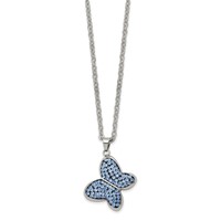 Chisel Stainless Steel Polished Blue Crystal Butterfly Pendant on a Cable Chain Necklace, 22" view 1